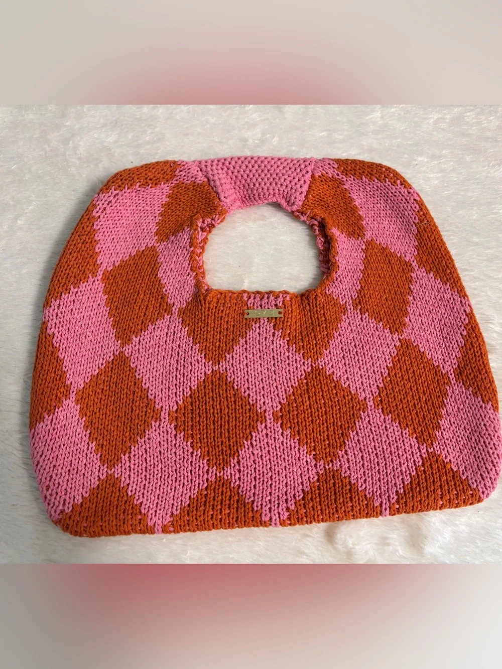 Kopari Pink and Orange Argyle Knit Sweater Vest